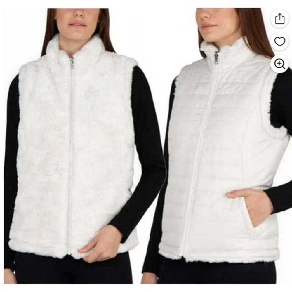 Nicole Miller Original Reversible Faux Fur & Quilted Vest | White Ivory | Small